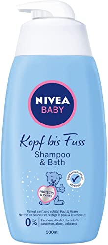 NIVEA BABY Kopf bis Fuss Shampoo & Bad (500 ml), mildes Babyshampoo & Duschgel mit beruhigender Kamille, sanftes Duschbad für Haut und Haare mit Augenschutz