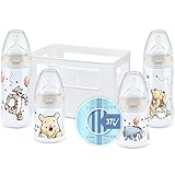 NUK First Choice+ Babyflaschen Starter Set | 0–6 Monate | 4 Flaschen mit Temperature Control & Flaschenbox | Anti-Colic Air System | BPA-frei | Disney Winnie Puuh