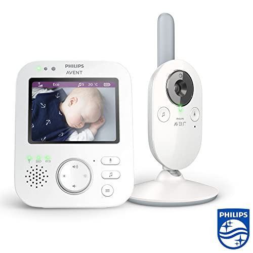 Philips Avent Babyphone mit Kamera, Tag- und Nachtsicht, hohe Reichweite, Eco-Mode, FHSS-Technologie, 3,3 Zoll Farbbildschirm, 10 Stunden Akkulaufzeit, weiß (Modell SCD843/26), 720p