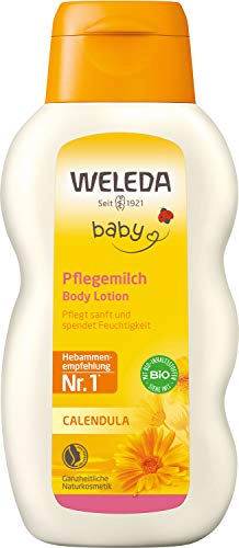 WELEDA Bio Baby Calendula Pflegemilch - Naturkosmetik Bodylotion mit Mandelöl & Bienenwachs zur Pflege & Reinigung von trockener Baby Haut. Milde Hautpflege Lotion für Babys und Kinder (1x 200ml)