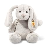 Steiff Hoppie Hase mit Schlappohren 28 cm hellgrau, Plüschtier, Soft Cuddly Friends, flauschiges Stofftier zum Kuscheln und Spielen, Kuscheltier für Mädchen und Jungen, waschmaschinenfest