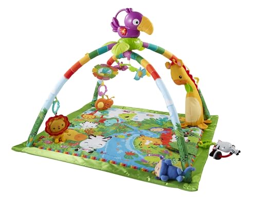 Fisher-Price Rainforest Erlebnisdecke, Krabbeldecke für Baby mit Spielbogen, Dschungel Spieldecke mit Musik und Licht, Babyspielzeug, für Neugeborene, ab Geburt, GXC35