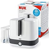 NUK Vario Express Flaschensterilisator|sterilisiert bis zu 6 Babyflaschen plus Zubehör in 6 Minuten auf Wasserdampfbasis|automatische Abschaltung|herausnehmbarer Korb & versetzbare Stäbe | EU-Stecker