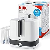 NUK Vario Express Flaschensterilisator|sterilisiert bis zu 6 Babyflaschen plus Zubehör in 6 Minuten auf Wasserdampfbasis|automatische Abschaltung|herausnehmbarer Korb & versetzbare Stäbe | EU-Stecker