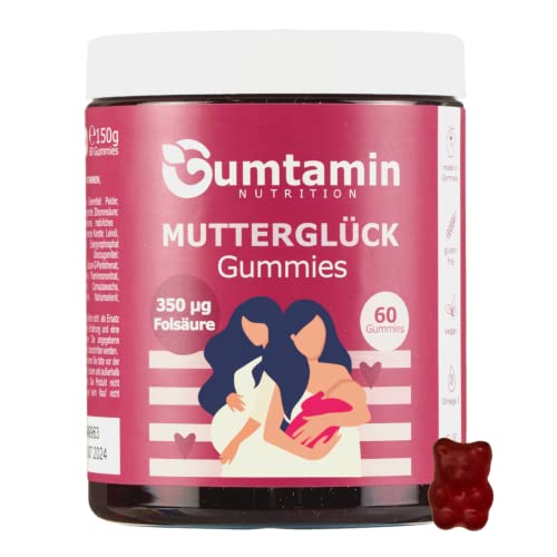 Gumtamin Mutterglück Gummies - 18 Nährstoffe wie hochdosierte Folsäure, Eisen, Jod für Kinderwunsch, Schwangerschaft & Stillzeit - 60 vegane Gummibärchen - Alternative zu Kapseln und Tabletten