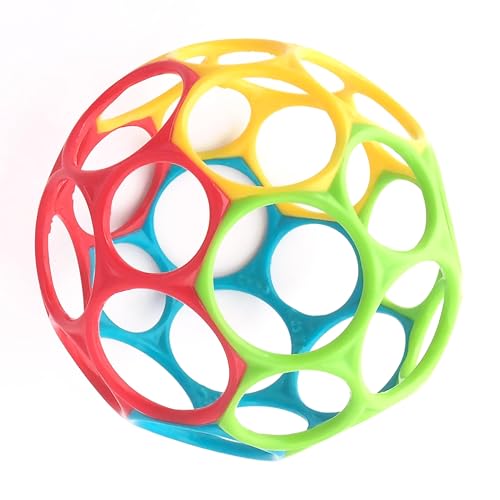 Bright Starts, Oball Classic, flexibler und leicht zu handhabender Ball, sensorisches Aktivitätsspielzeug für Kinder aller Altersstufen (blau, grün, rot, gelb)