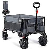 TIMBER RIDGE XXL Bollerwagen Faltbar Breite Reifen Transportwagen mit Seitentasche Getränkehalter Verstellbarem Griff, Gartenwagen für Alle Gelände, Draussen Camping Einkaufen, 100kg Belastbarkeit