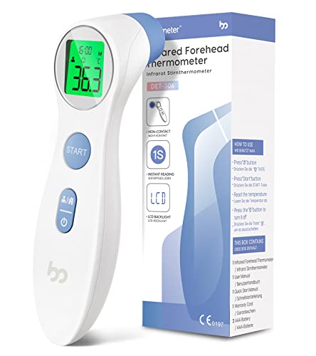 Fieberthermometer für Babys Kinder und Erwachsene, kontaktloses Stirnthermometer Infrarot Digital Thermometer mit sofortiger genauer Ablesung, Fieberalarm, weiß