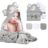 momcozy Baby Badetuch Set, 8-teiliges Babyhandtuch Set, 2X Baby Kapuzenhandtuch 76X76 cm und 6X Baby Waschlappen 24x24cm, Babyhandtuch mit Kapuze für Neugeborene, Weich & Super Saugfähig, Unisex