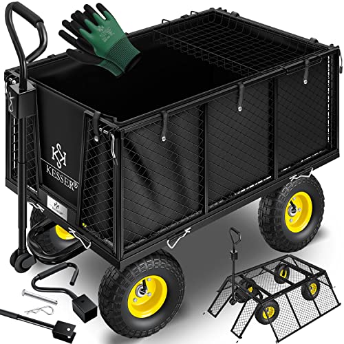 KESSER® Bollerwagen 550kg belastbar Gartenwagen Transportwagen Gartenkarre herausnehmbare Plane Gerätewagen Handwagen vielseitig einsetzbar inkl. Handschuhe Schwarz