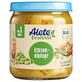 Alete Bio Gläschen Erbseneintopf, Babynahrung in Bio-Qualität, ohne Zusatz von Aromastoffen & Zucker, Menü ab 1 Jahr, 6er Pack (6 x 250 g) 70299